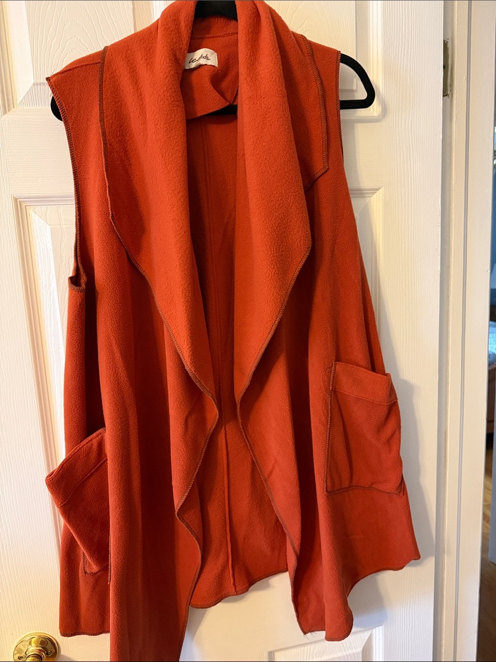 Warm Rust Red Open-Front Draped Vest by Unknown Brand